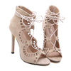 Suede Hollow Lace-up Thin High Heel Sandals  apricot - Mega Save Wholesale & Retail