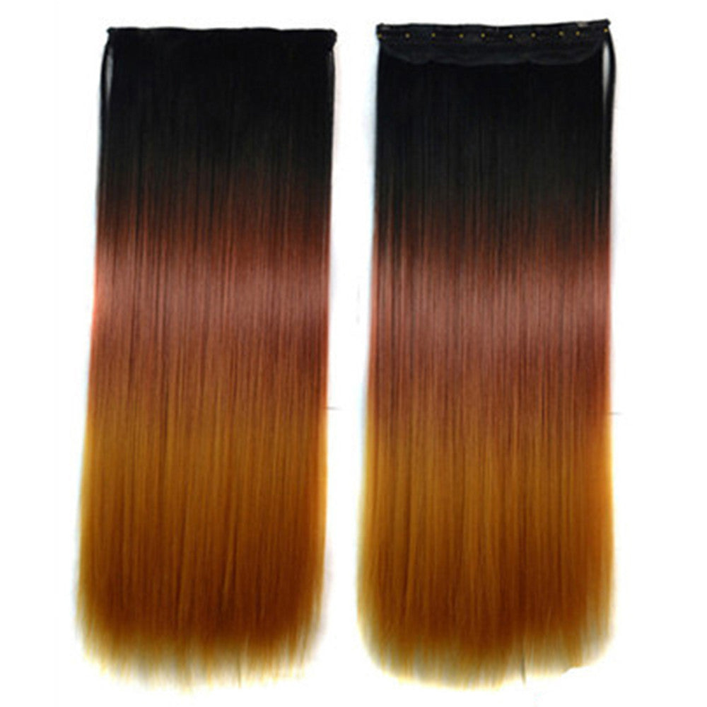 5 Cards Hair Extension 3 Colors Gradient Ramp Wig black dark red light yellow