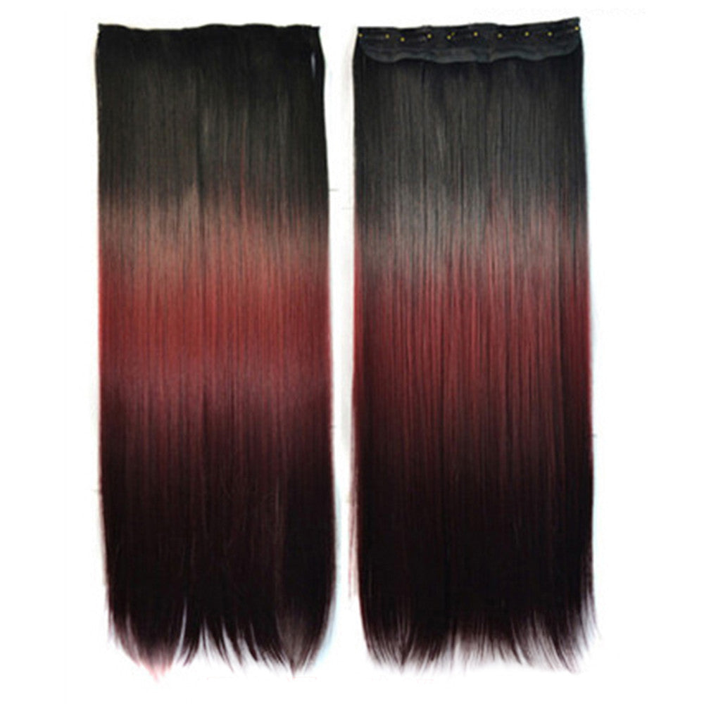 5 Cards Hair Extension 3 Colors Gradient Ramp Wig black wine red dark red
