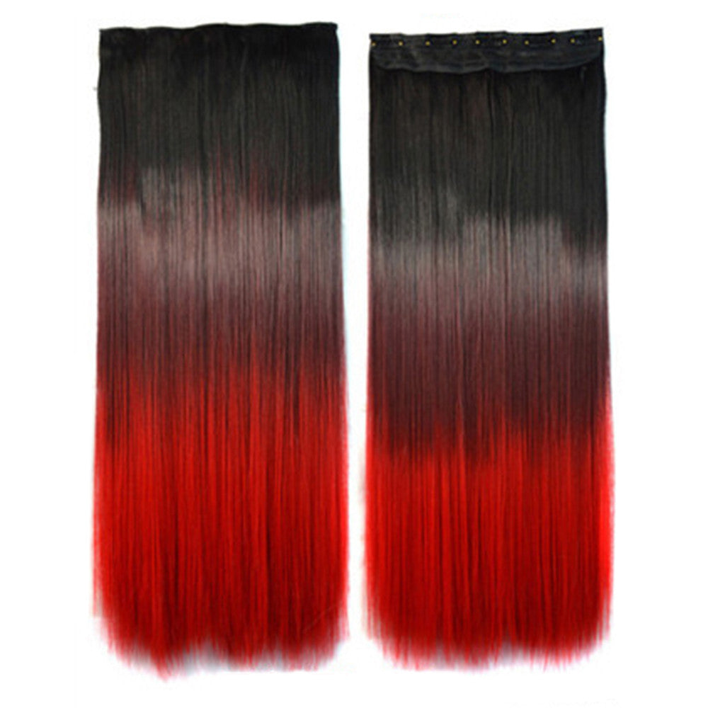 5 Cards Hair Extension 3 Colors Gradient Ramp Wig black wine red bright red