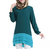 Chiffon Muslim Splicing Short Dress Long Sleeve All-match   dark green - Mega Save Wholesale & Retail - 1