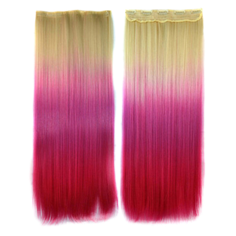 5 Cards Hair Extension 3 Colors Gradient Ramp Wig beige purplish red rose red