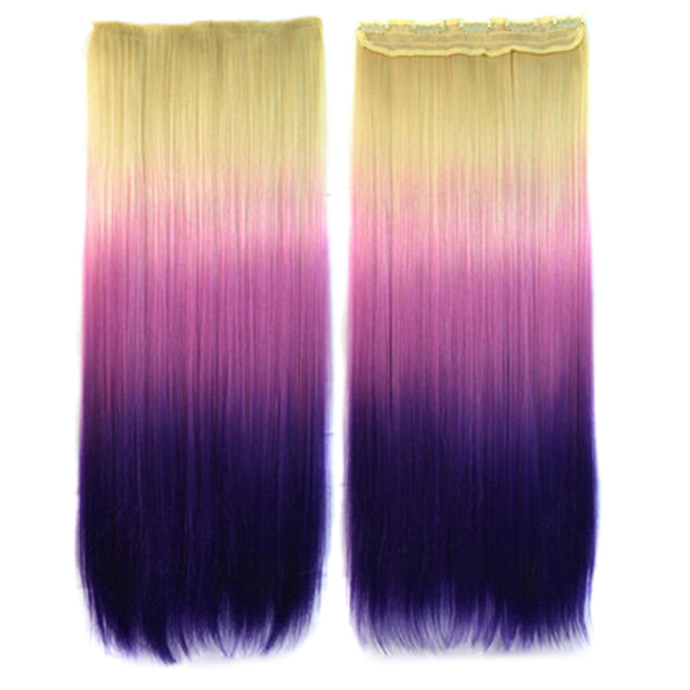 5 Cards Hair Extension 3 Colors Gradient Ramp Wig beige light purple dark purple