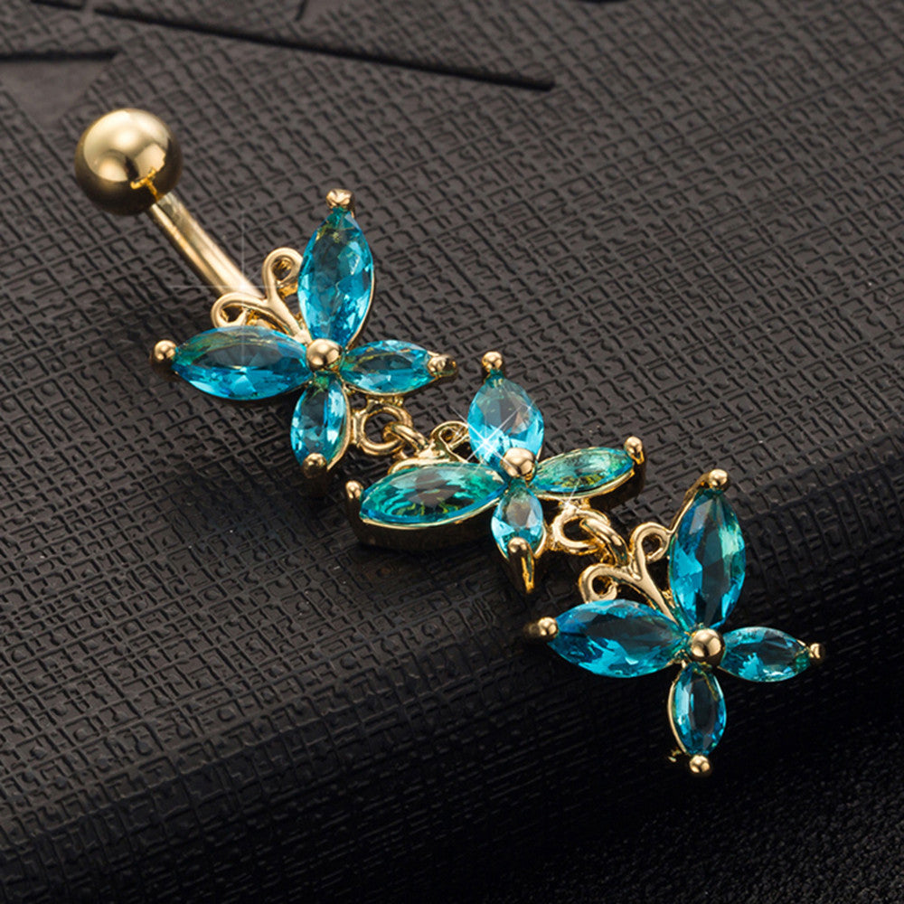 Butterfly Shape Navel Ring   gold plated blue zircon - Mega Save Wholesale & Retail - 3