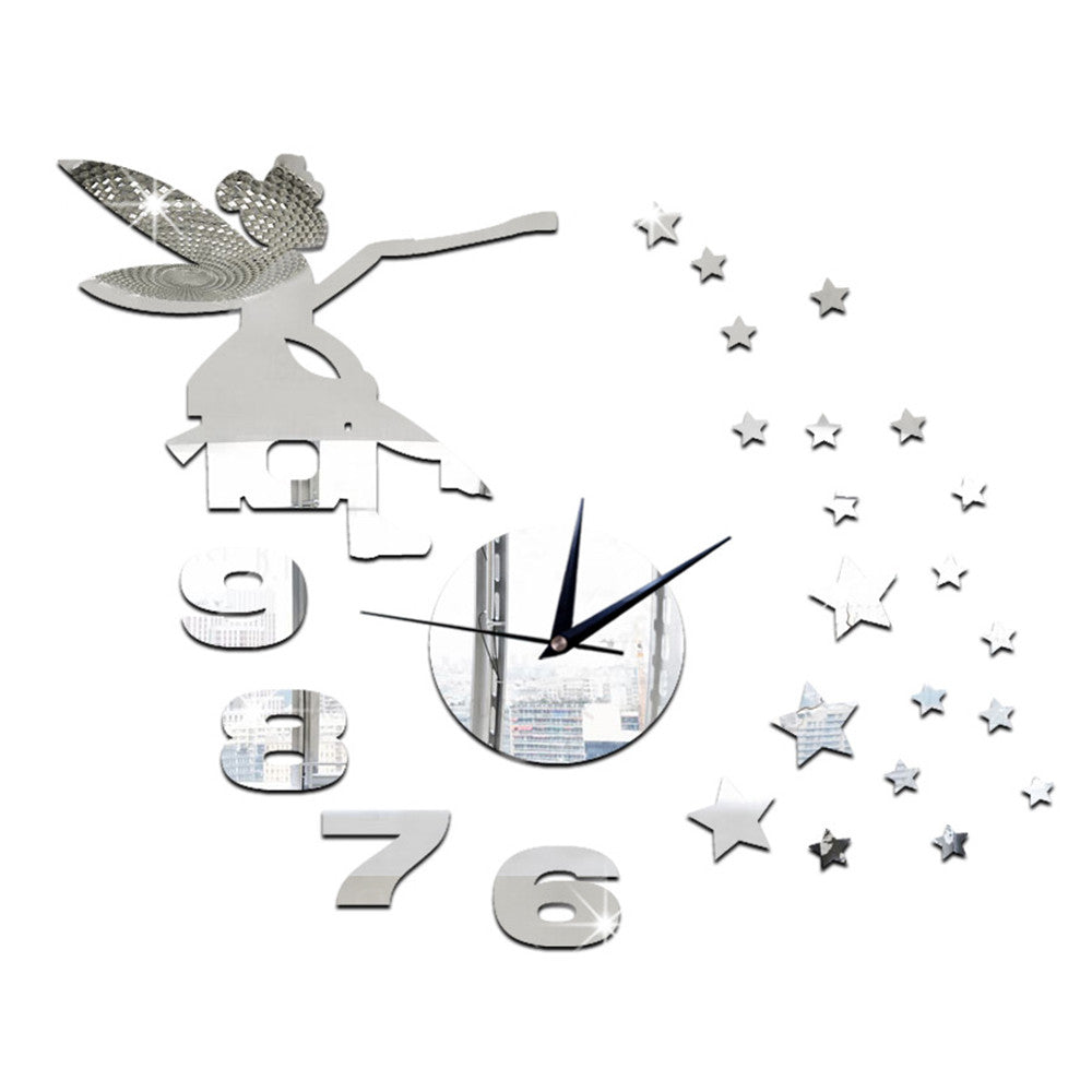 Wall Clock Mirror Living Room Angle Star Silent   silver - Mega Save Wholesale & Retail