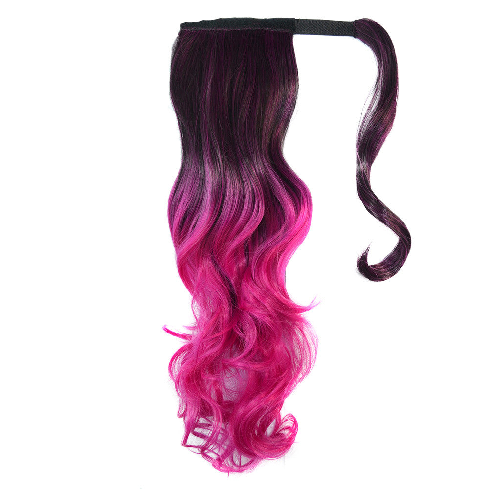 Colorful Gradient Ramp Mgic Tape Wig Horsetail     MST black to rose red