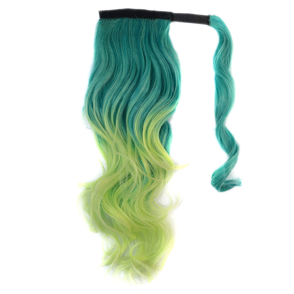 Colorful Gradient Ramp Mgic Tape Wig Horsetail     MSTpeacock green to mint yellow