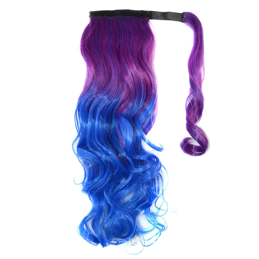 Colorful Gradient Ramp Mgic Tape Wig Horsetail     MST rose red to dark blue