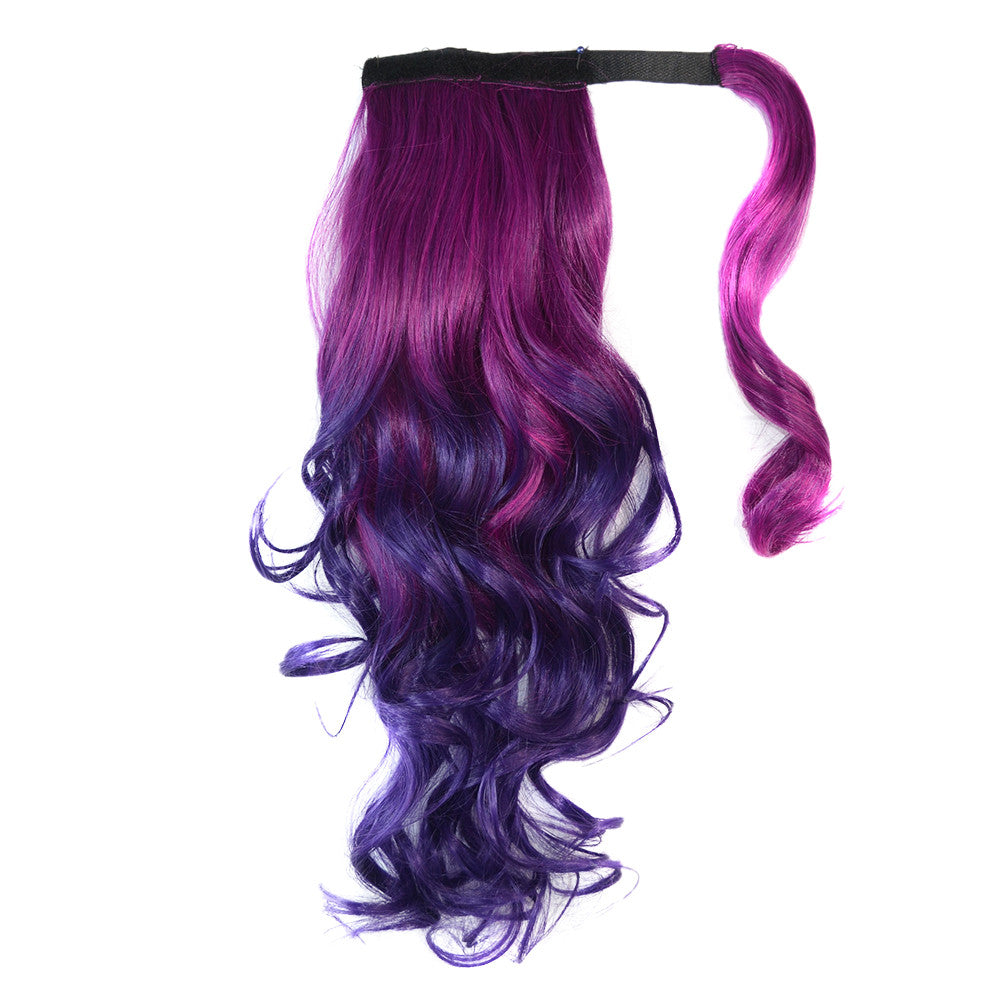Colorful Gradient Ramp Mgic Tape Wig Horsetail     MST rose red to dark purple