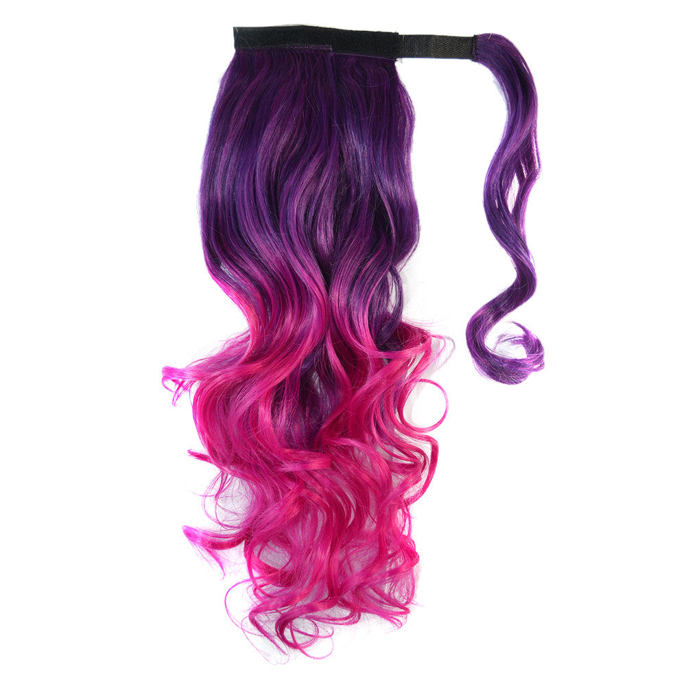 Colorful Gradient Ramp Mgic Tape Wig Horsetail     MST dark purple to rose red  
