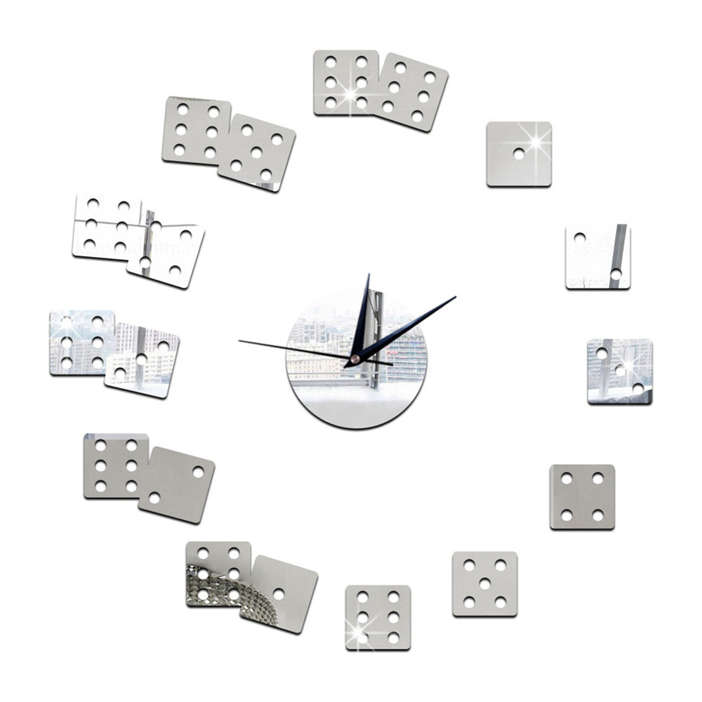 Living Room Wall Clock Mirror DIY Creative Dice    silver - Mega Save Wholesale & Retail
