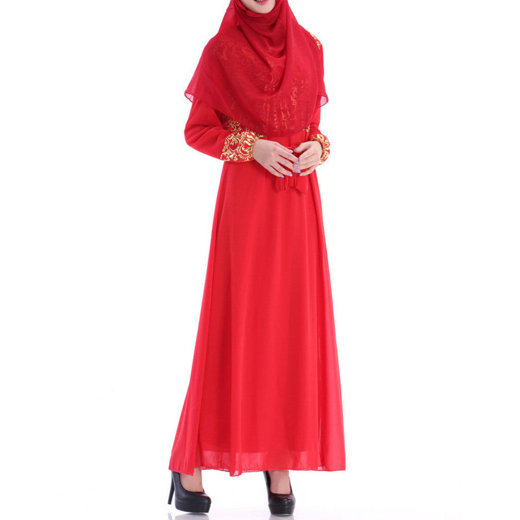 Muslim Long Dress Chiffon Vintage Sunday Clothes  red - Mega Save Wholesale & Retail - 1