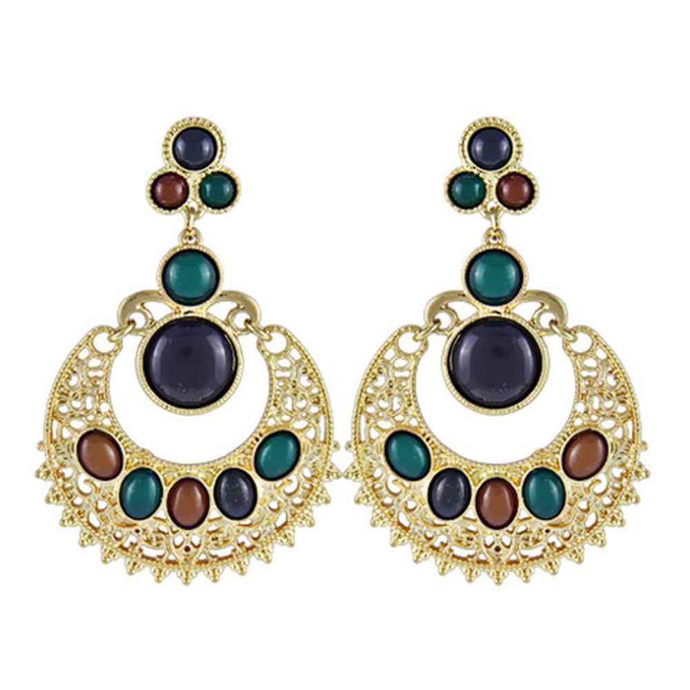 Ethnic Colorful Alloy diamond crescent earrings   COFFEE+BLUE - Mega Save Wholesale & Retail - 1