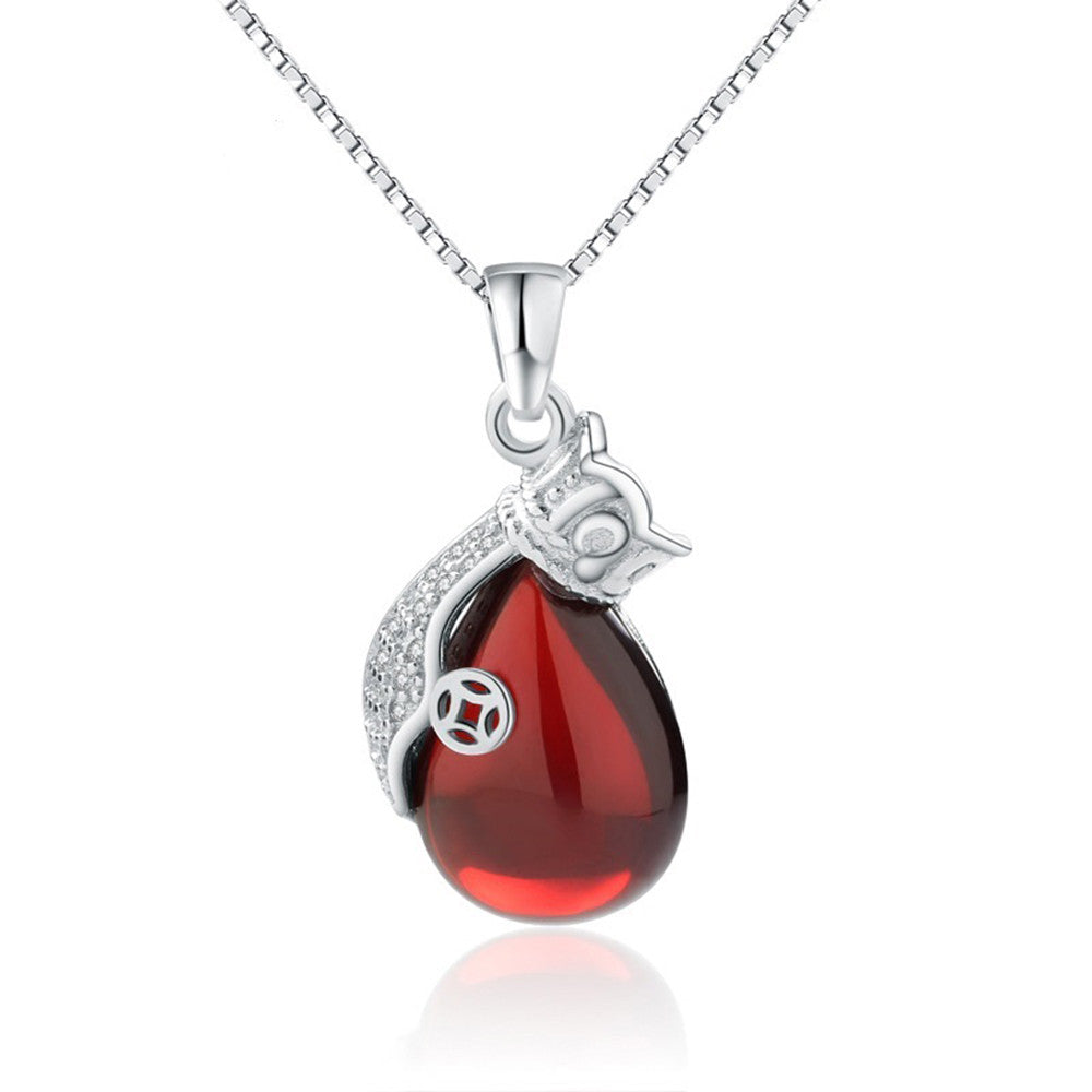 CYW S925 Silver Micro Pave DIY handmade jewelry necklace purse red corundum garnet pendant pendant