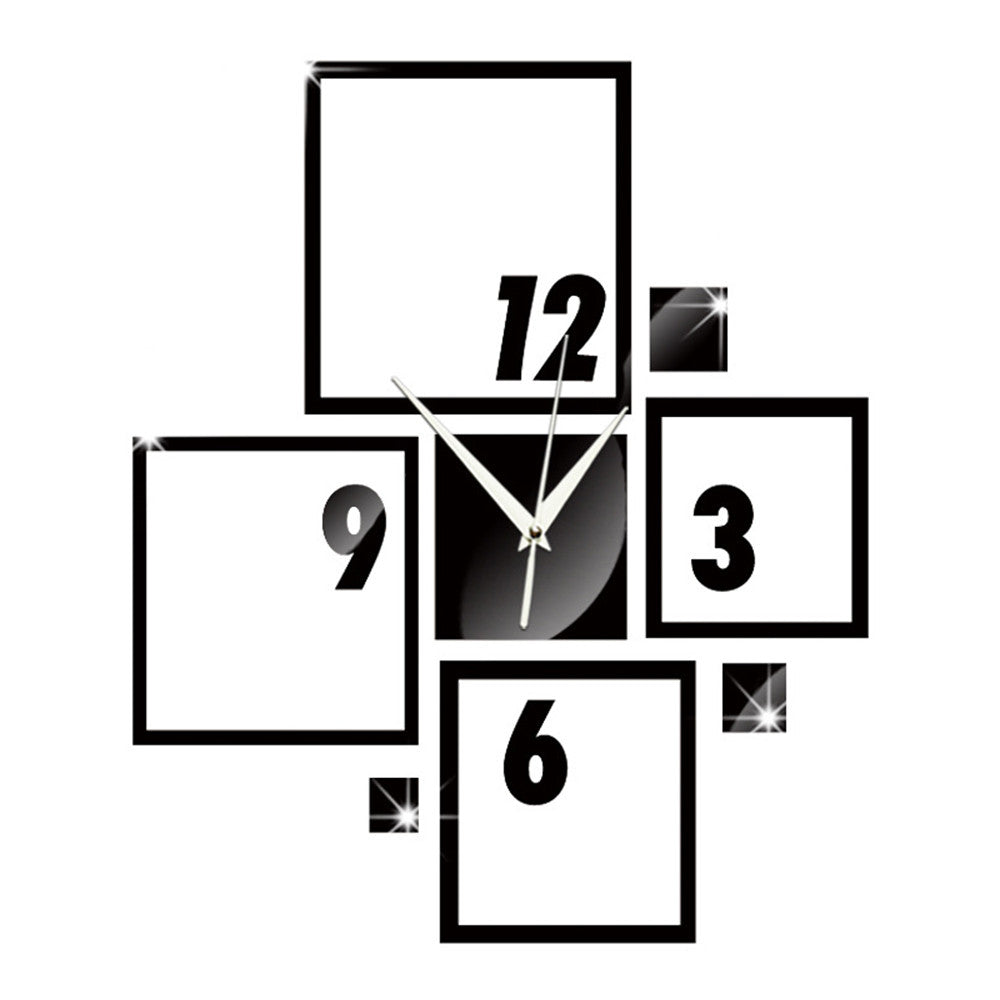 DIY Wall Clock 3D Creative Living Room Silent Mirror  black - Mega Save Wholesale & Retail