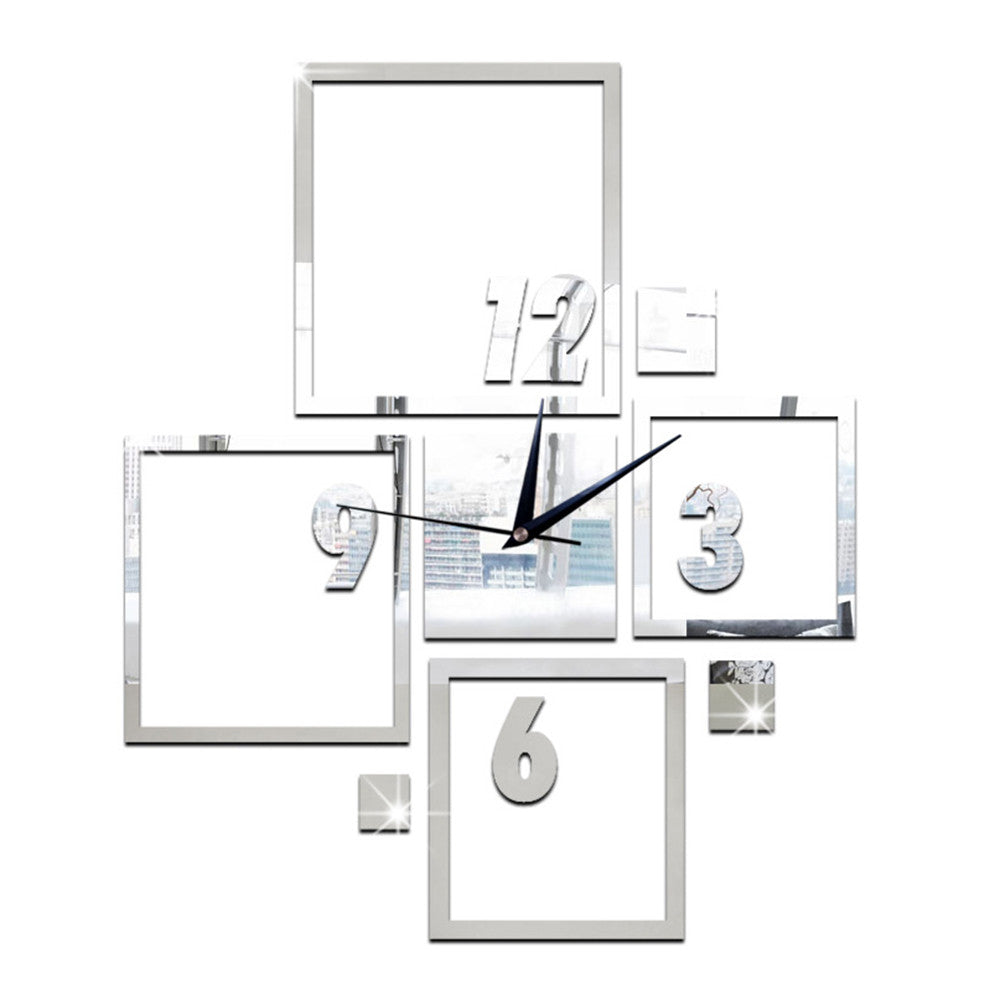 DIY Wall Clock 3D Creative Living Room Silent Mirror   silver - Mega Save Wholesale & Retail