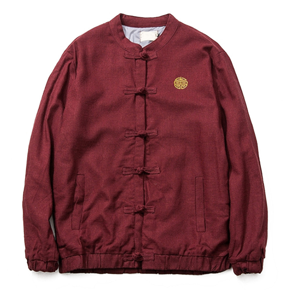 Vintage Single-breasted Flax Man Plus Size Coat   wine red   M - Mega Save Wholesale & Retail - 1