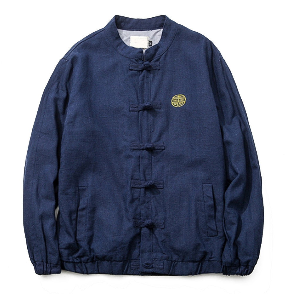 Vintage Single-breasted Flax Man Plus Size Coat   navy   M - Mega Save Wholesale & Retail - 1