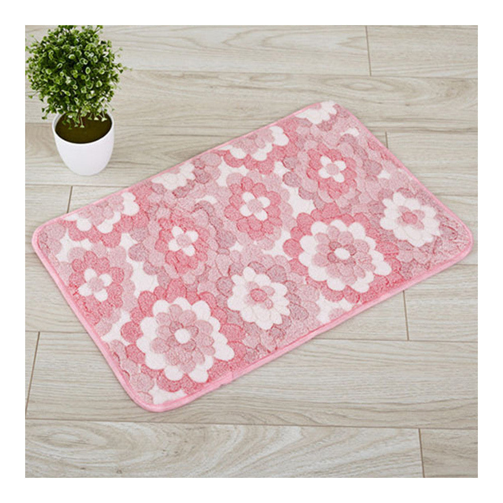 Thick Coral Fleece Ground Floor Foot Door Mat pink flowers - Mega Save Wholesale & Retail - 1