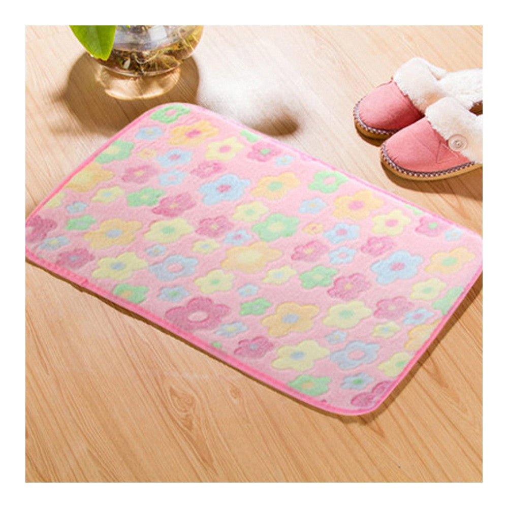 Thick Coral Fleece Ground Floor Foot Door Mat pink small flowers - Mega Save Wholesale & Retail - 1