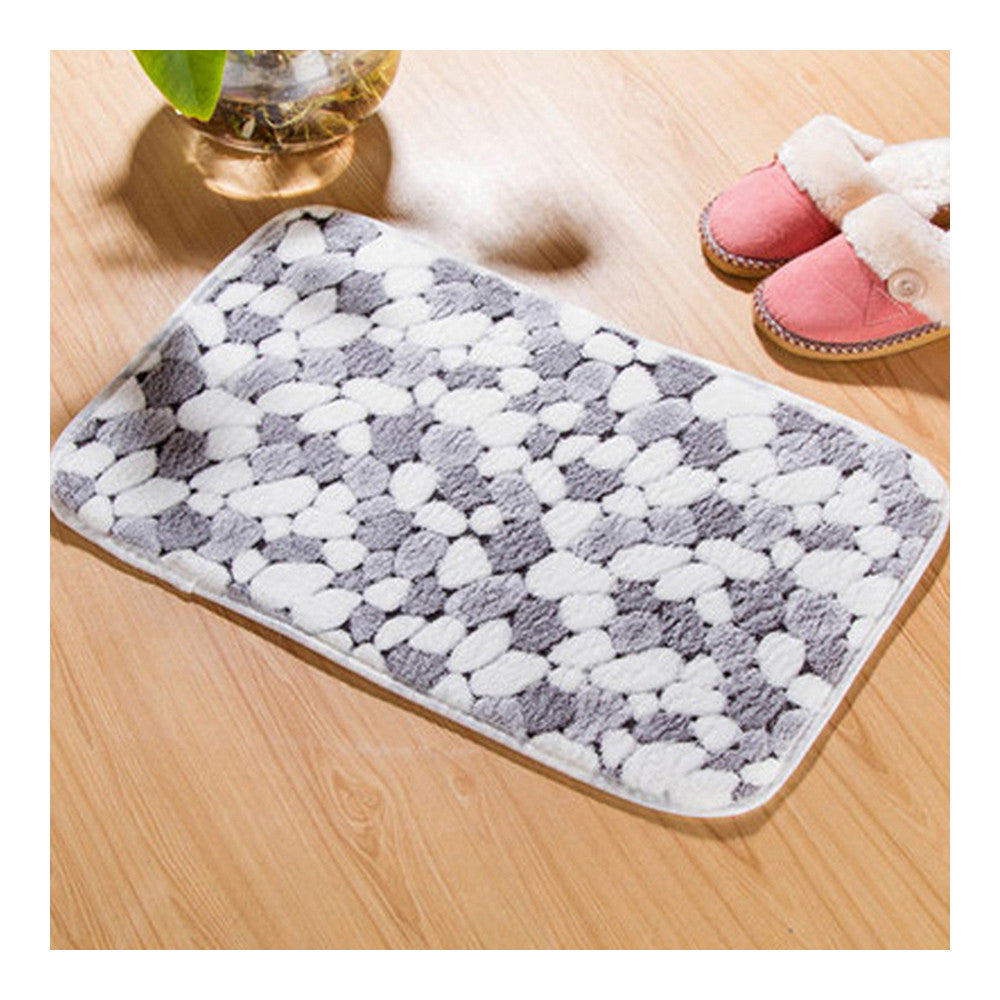 Thick Coral Fleece Ground Floor Foot Door Mat black white stone - Mega Save Wholesale & Retail - 1