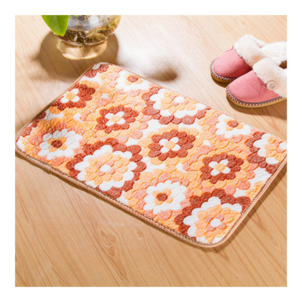 Thick Coral Fleece Ground Floor Foot Door Mat orange flowers - Mega Save Wholesale & Retail - 1