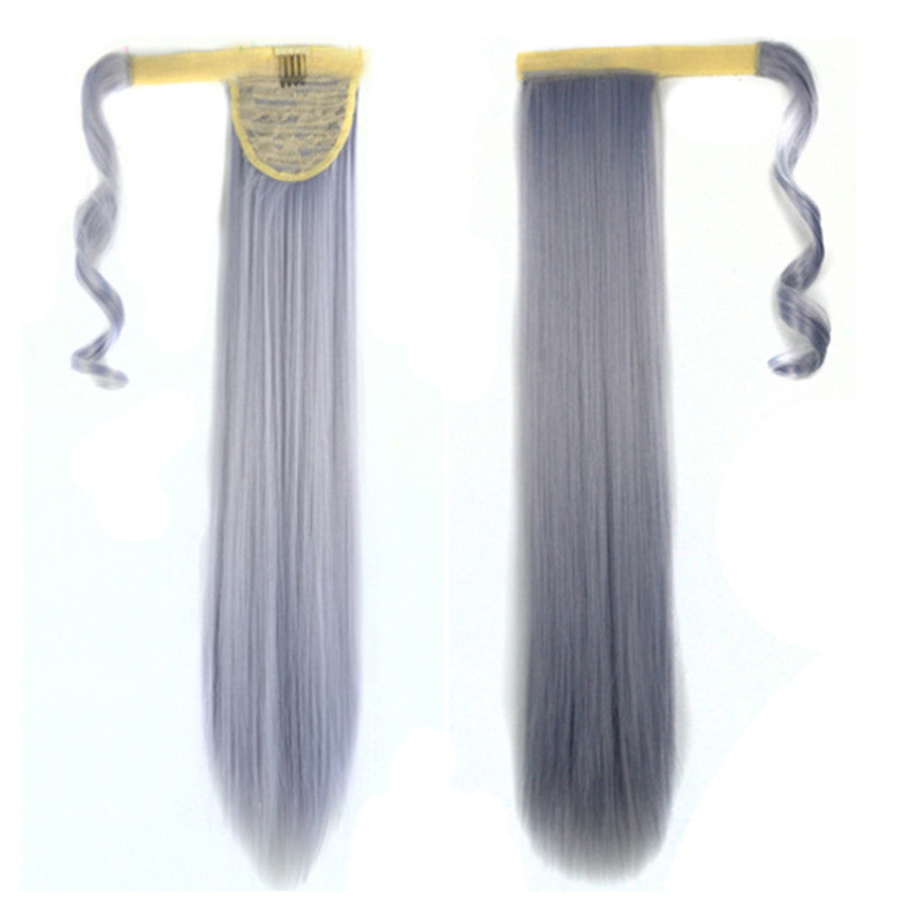 Magic Tape Wig Horsetail Long Straight Hair light granny grey