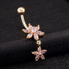 Flower Zircon Long Navel Buckle Ring    gold plated pink zircon - Mega Save Wholesale & Retail - 2