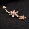 Flower Zircon Long Navel Buckle Ring    gold plated pink zircon - Mega Save Wholesale & Retail - 3