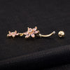 Flower Zircon Long Navel Buckle Ring    gold plated pink zircon - Mega Save Wholesale & Retail - 4