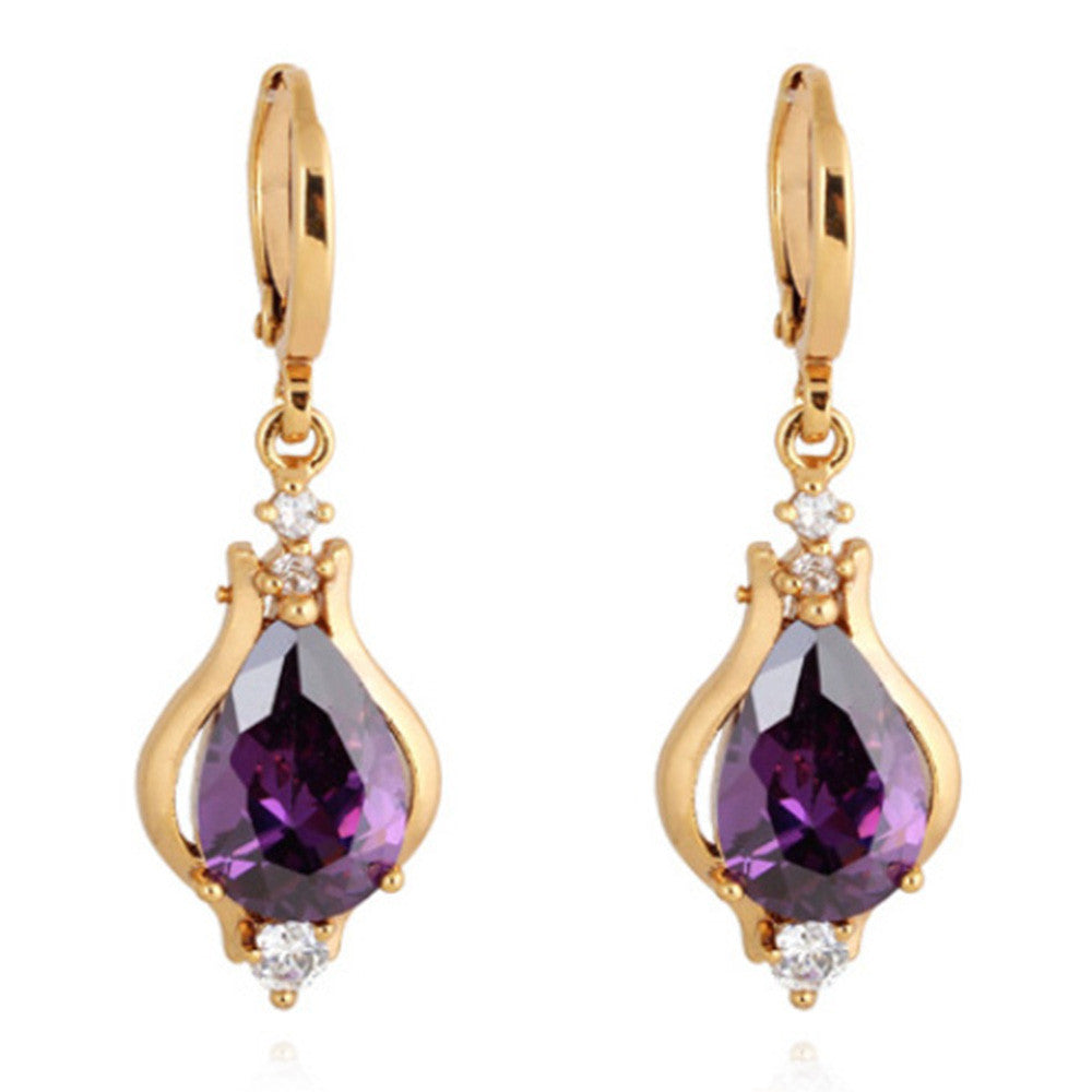 Zircon Earrings 18K Gold Galvanized   purple - Mega Save Wholesale & Retail - 1