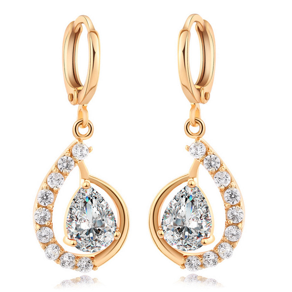 Fake Gold Earrings 18K    gold plated white zircon - Mega Save Wholesale & Retail - 1