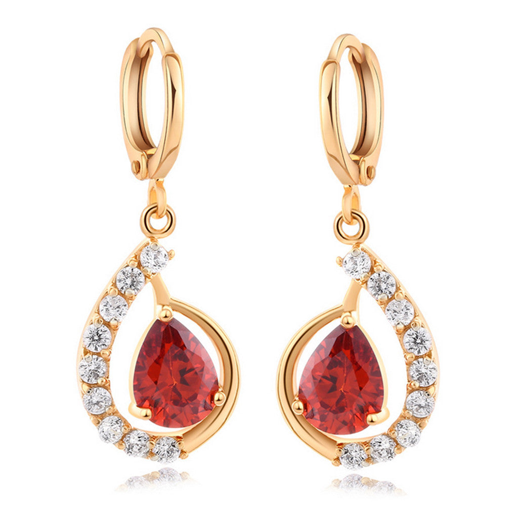 Fake Gold Earrings 18K     gold plated red zircon - Mega Save Wholesale & Retail - 1