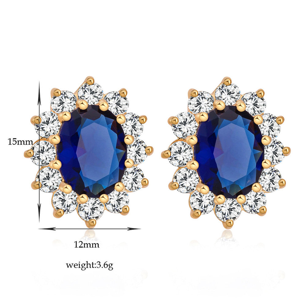 Vintage Court Big Gem Ear Studs    platinum plated blue zircon - Mega Save Wholesale & Retail - 4