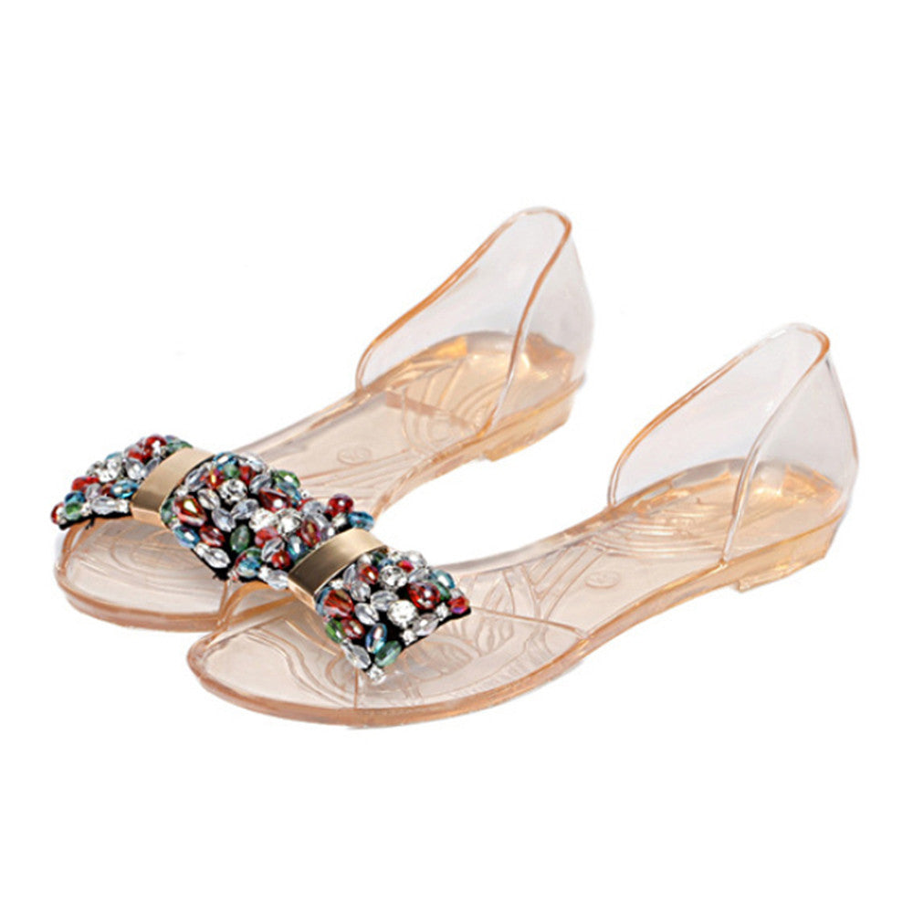 Bowknot Dot Transparent Jelly Shoes Peep-toe Sandals Beach  champagne - Mega Save Wholesale & Retail