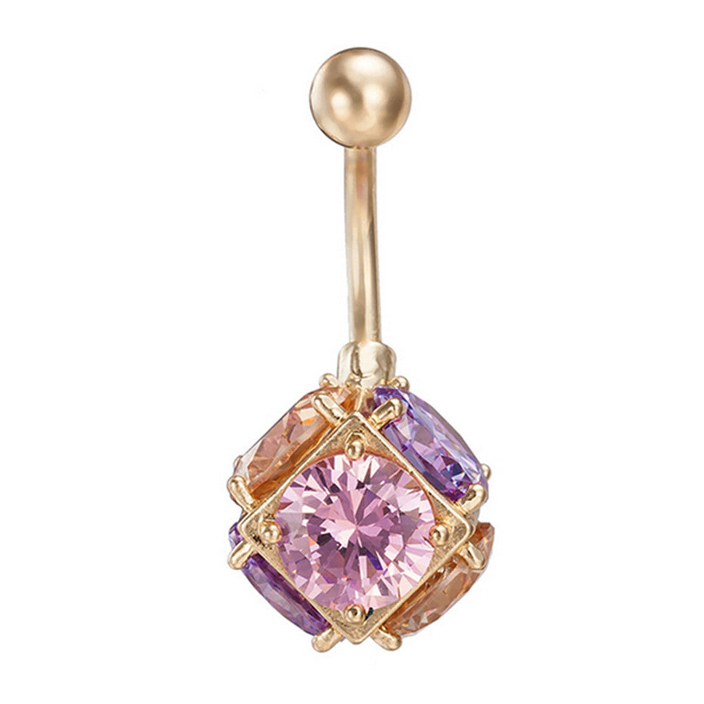 Colorful Square Emulational Crystal Ball Navel Ring Buckle Body Puncture   gold plated colorful zircon - Mega Save Wholesale & Retail - 1