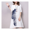 Ink and Wash Middle Long Dress Loose Plus Size   blue   M - Mega Save Wholesale & Retail - 1