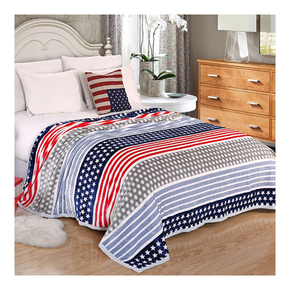 Vertical Stripe Star Thick Mink Cashmere Flannel Blanket Throw Gift Child Single Queen   200x230cm - Mega Save Wholesale & Retail - 1