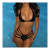 Solid Color Stripe Line Bikini Set Women's Sexy Swimwear Swimsuit  black  S - Mega Save Wholesale & Retail