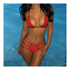 Solid Color Stripe Line Bikini Set Women's Sexy Swimwear Swimsuit  red  S - Mega Save Wholesale & Retail