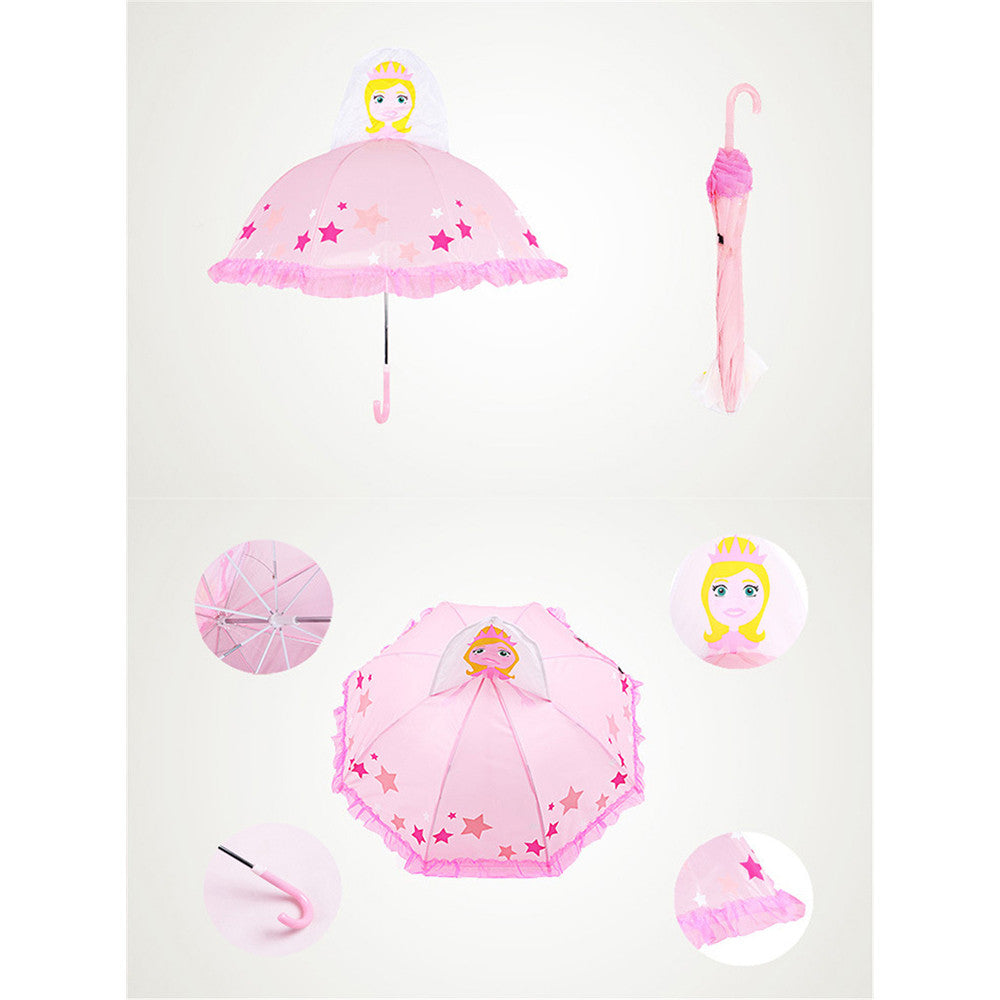 Cute Cartoon Animal Umbrella for Kids Animal Ears Bend Handle   Wire edge princess - Mega Save Wholesale & Retail