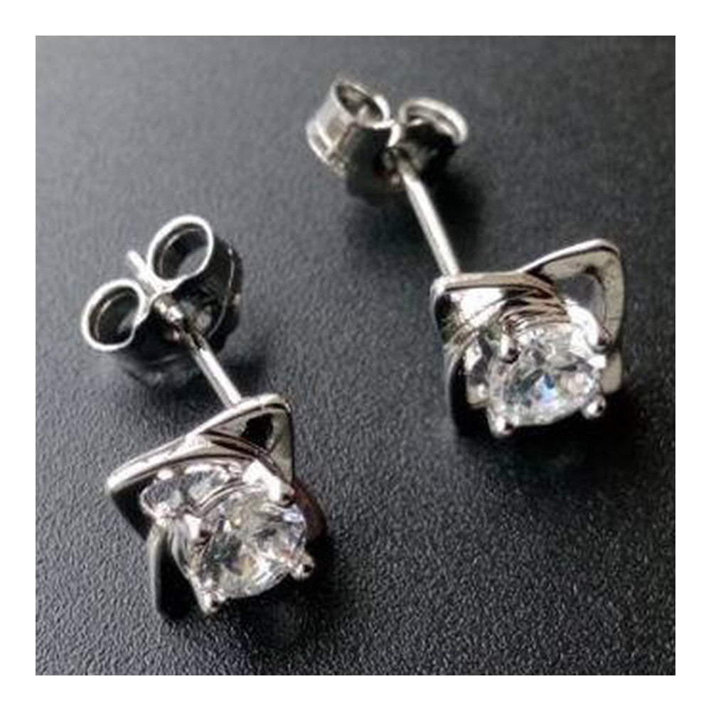 S925 Pure Silver Zircon Happy Clover Ear Studs - Mega Save Wholesale & Retail - 1