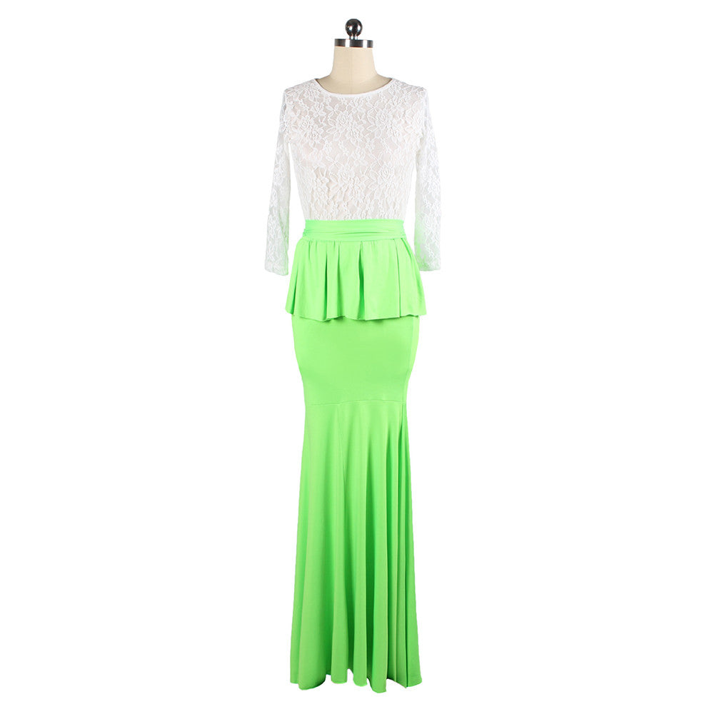 Fashionable Lace Sexy Long Dress Full Dress   green  S - Mega Save Wholesale & Retail - 1