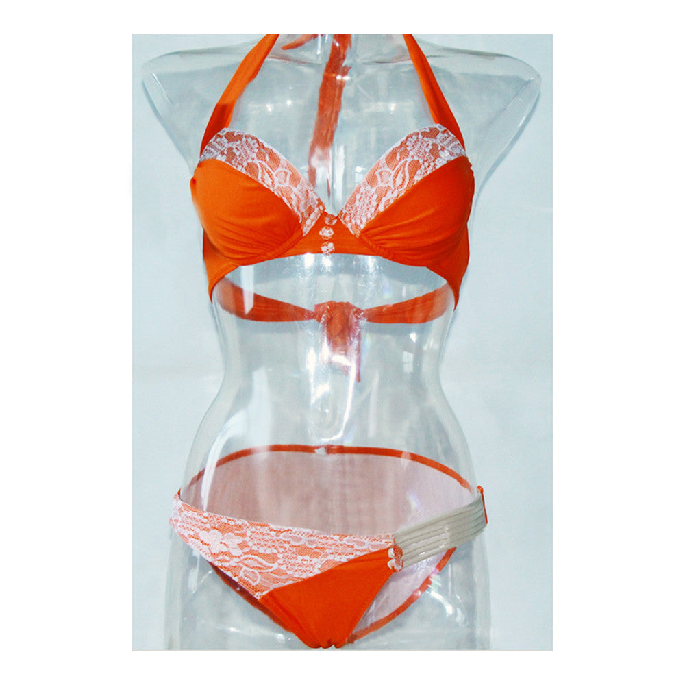 Women's Bikini Set Swimwear Swimsuit Sexy Lace Macrame   orange red  S - Mega Save Wholesale & Retail