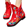 Blatant Peacock Vintage Beijing Cloth Shoes Embroidered Boots red with cotton - Mega Save Wholesale & Retail - 1