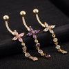 Long Flower Navel Buckle Ring    gold plated white zircon - Mega Save Wholesale & Retail - 4