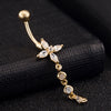 Long Flower Navel Buckle Ring    gold plated white zircon - Mega Save Wholesale & Retail - 2