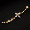 Long Flower Navel Buckle Ring    gold plated white zircon - Mega Save Wholesale & Retail - 3