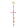 Long Flower Navel Buckle Ring    gold plated pink zircon - Mega Save Wholesale & Retail - 1