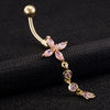 Long Flower Navel Buckle Ring    gold plated pink zircon - Mega Save Wholesale & Retail - 2